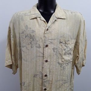 Vintage Tommy Bahamas silk floral yellow men button down shirt size L